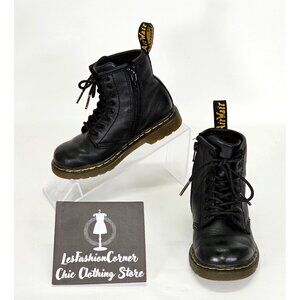 Dr Martens Kids' Black Leather Zavala Combat Lace Up Boot Size 10 2007